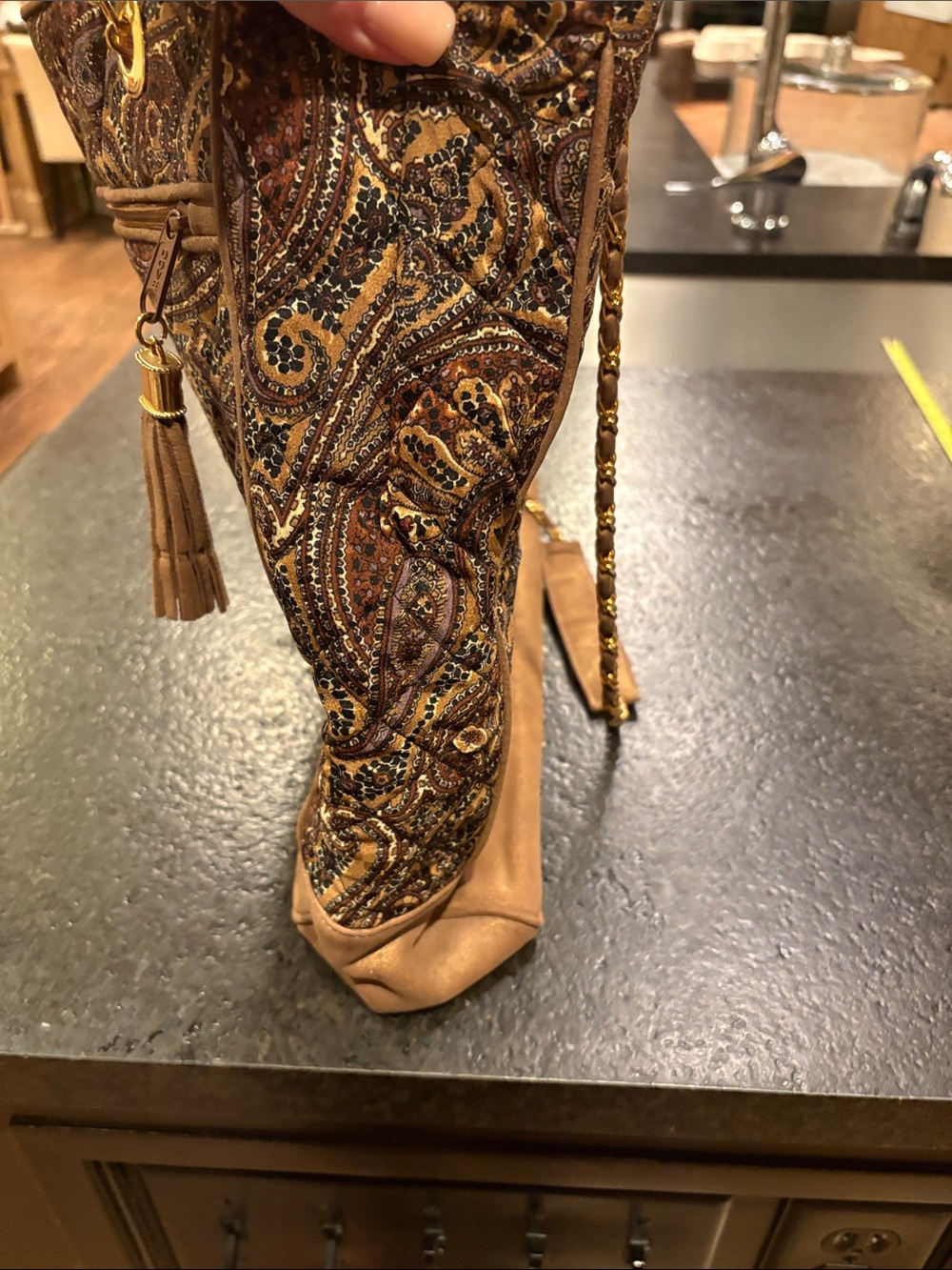 Paisley Tassel Tote Bag in Brown and Tan - Picture 9 of 11